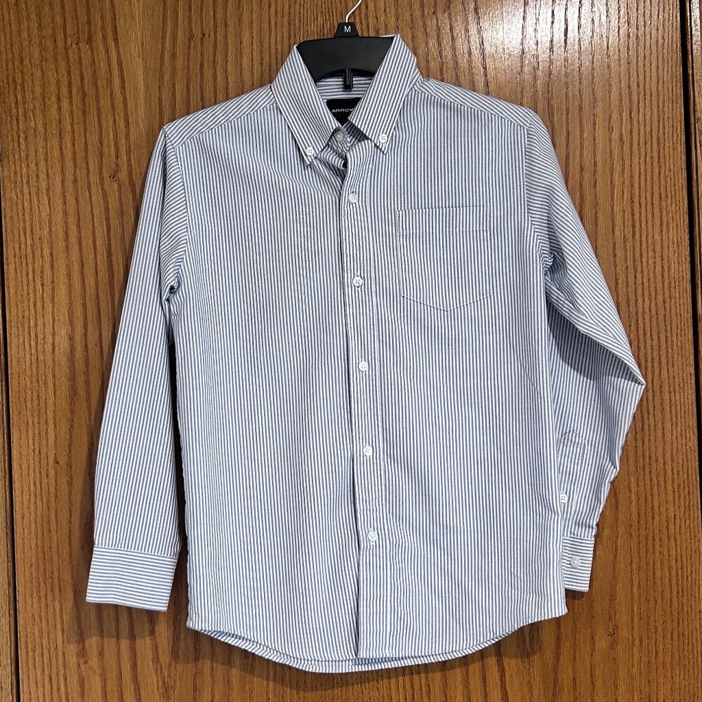 Arrow Bluish Gray and White Striped long sleeve Kid's Dress Shirt